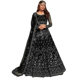 249-zaalima fashion Generic Women's Net Embroidered Semi Stitched Lehenga Choli (BZ_ST_Black_01 Free)-picture-19