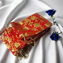 25 Pcs Oreayu Bags (9.5cm X 13 cm), Net Fabric Drawstring Pouch for Git Packing, Dry Fruits Packing, Shagun Potli, Wedding,Gold or Silver Coins, Festival Gift Bags Red Colour Pouches-picture-24