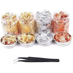 2Gold, 1Silver, 1Copper Flakes, Gold Foil Flakes for Resin, Imitation Gold Foil Flakes, Gold Leaf Flakes, Copper Leaf Flakes with tweezer for Painting Arts, Nail Art, DIY Crafts-picture-23