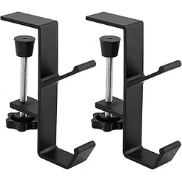 2Pcs Clamp-On Under Desk Headphone Holder Backpack Hook Students' Desk Hook with Adjustable Arm Clamp Women's Bag Handbag and Purse Holder - Suitable for Plate Between 1-5cm / 0.4-1.96” - Black-image-29