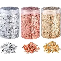 3 Bottles Gold Leaf Flakes, Imitation Metal Foil Flakes for Resin Art, Painting, Crafts, Decoration for Nail Art Jewellery (5 Grams/Bottle) (Pack of 3)-picture-21
