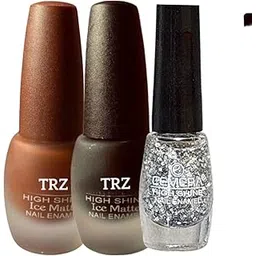 3 Nail Polish Combo Set Silver Glitter,Matte Brown And Black Matte | Best For Nail Art,Nail Decoration,Waterproof And Longlasting-picture-37