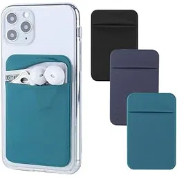 3 Pack Phone Card Holder Stretchy Lycra Stick on Wallet Pocket Credit Card ID Case Pouch Sleeve 3M Adhesive Sticker for Back of iPhone Samsung Galaxy Android Smartphones-Dark Green/Blue Gray/Black-image-33