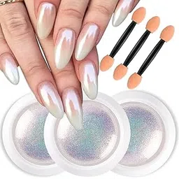 3 Packs Chrome Nail Powder, Metallic Mirror Holographic Nail Powder Pearl Gradient Neon Nail Powder, Mermaid Chameleon Glitter for Nail Art Manicure Decoration Salon Home DIY (Pearl White)-picture-50
