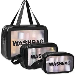 3-Piece Transparent Makeup Bag Set | Clear Cosmetic Organizer Pouches (Large/Medium/Small) | Waterproof Travel Toiletry Bags for Skincare & Beauty Essentials (Black)-picture-12