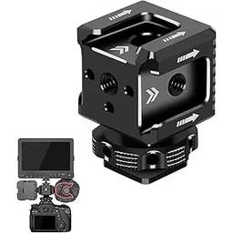 3 Port Cold Shoe Mount with 1/4"-20 Thread for Camera Cage Flash LED Monitor Microphone etc., Aluminum Camera Triple Cold Shoe Extension Bracket Compatible with Nikon, Canon, Sony..DSLR/SLR-image-2