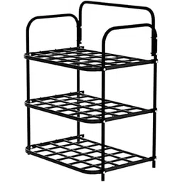 3-Tier Metal Shoe Rack Organizer, Black, Grid Design Storage Shelves-picture-29