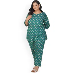 30 Looks Women Printed Plus Size Pure Cotton Top With Trousers Co-Ords-picture-33