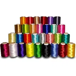 30 Pcs Polyester Silk Embroidery Threads, Barik (Thin) 0.20 MM, 900m Spool, for Embroidery Machines, Jewellery Making (3, Basic Color)-picture-30