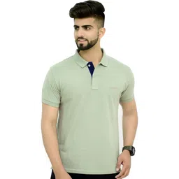 3bros Men Solid Polo Neck Cotton Blend Green T-Shirt-picture-12