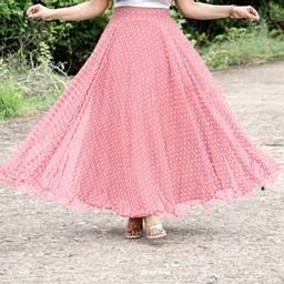 3buddy fashion Women Self Design, Polka Print Flared Pink, White Skirt-picture-25