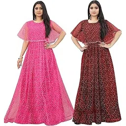 3buddy fashion Women's Fit and Flare Maxi Net and Silk Semi-Stitched Gown-picture-23