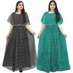 3buddy fashion Women's Fit and Flare Maxi Net and Silk Semi-Stitched Gown-picture-14