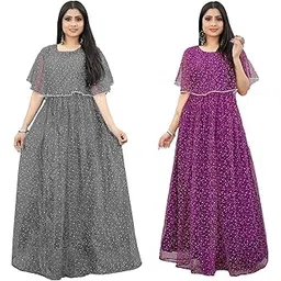 3buddy fashion Women's Fit and Flare Maxi Net and Silk Semi-Stitched Gown-picture-15