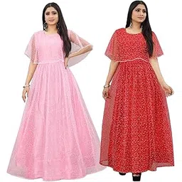 3buddy fashion Women's Fit and Flare Maxi Net and Silk Semi-Stitched Gown-picture-18