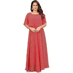 3buddy fashion Women's Maxi Length Flared Gown in Georgette Fabric | Polka Dot Print Long Dress for Girls & Woman-picture-13