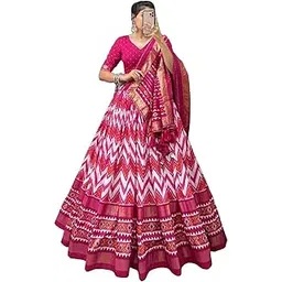 3buddy fashion Women's Traditional Lehenga Choli Set with Duppata, Art Silk, Chevron Zig-Zag Print Skirt with Gold Border, Festival Wear-picture-20