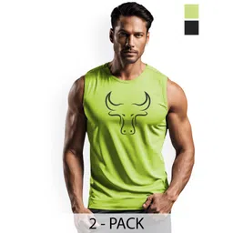 3Colors Pack Of 2 Printed Dri-FIT Sleeveless Gym Vests VEST-2C-CCUT-BLK SPARK_GREEN BULL_M-picture-28