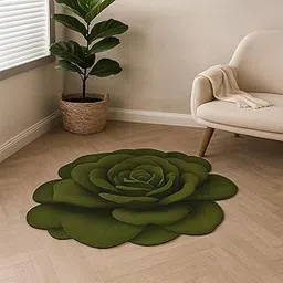 3D Rose Shape Floor Mat 24x24 Inch | Decorative Floral Rug | Soft Anti-Slip Washable Rose Carpet | Modern Floral Carpet for Bedroom, Living Room, Bathroom & Home Decor (Pack of 1, Dark Green)-picture-24