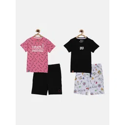 3PIN Boys Black & Pink Printed T-shirt with Shorts Set Of 2-picture-23