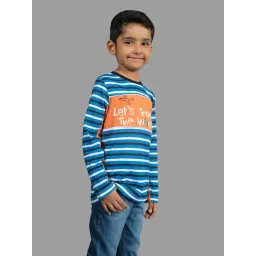 3PIN Boys Blue Cotton Striped T-Shirt-picture-48