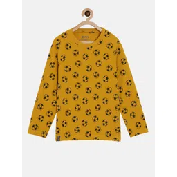 3PIN Boys Mustard Yellow & Black Printed Round Neck Cotton T-shirt-picture-29