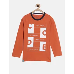 3PIN Boys Orange Typography Printed Applique T-shirt-picture-54