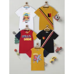 3PIN Boys Pack of 5 Typography Printed Round Neck Regular Fit T-shirt-picture-33