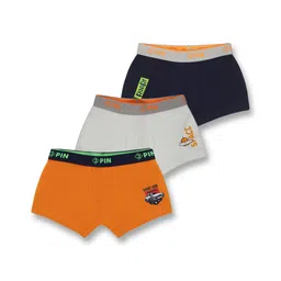 3PIN Cotton Elastane Pack Of 3 Space & Car Racing Theme Printed Trunks - Orange Pink & Black-picture-24