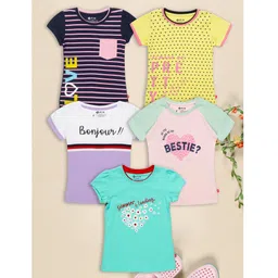 3PIN Cotton Pack Of 5 Half Sleeves Typography Printed Tops - Multi Colour-picture-13