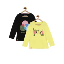 3PIN Girls Black & Yellow Pack Of 2 Typography Printed Regular Fit T-shirts-picture-40