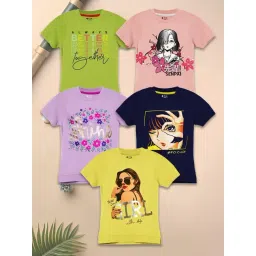 3PIN Girls Multicolor Cotton Printed T-Shirt - Pack of 5-picture-11