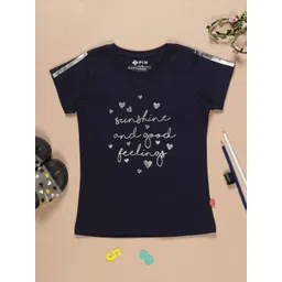 3PIN Girls Navy Typography Printed Cotton T-shirt-picture-30