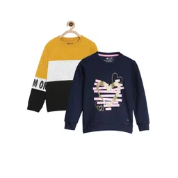 3PIN Girls Pack Of 2 Navy Blue & Mustard Printed Sweatshirt-picture-32