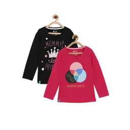 3PIN Girls Pink & Black Pack of 2 Printed T-shirt-picture-53