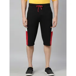 3PIN Men Black & Red Colourblocked Cotton Knitted Regular Shorts-picture-15