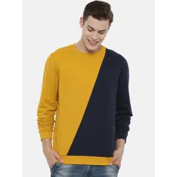 3PIN Men Mustard & Navy Blue Colourblocked Sweatshirt-picture-40