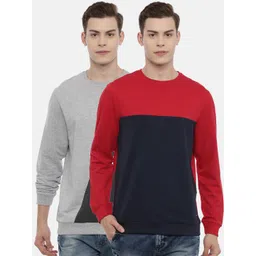 3PIN Men Pack Of 2 Grey & Red Colourblocked Cotton Sweatshirt-image-0
