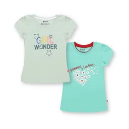 3PIN Pack Of 2 Short Sleeves Girl Wonder & Daisy Floral Printed Tees - Blue & Light Camouflage Green-picture-13