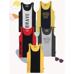 3PIN Pack Of 5 Printed Pure Cotton Boys Basic Vests CALVIN-picture-48