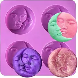 4 Cavity Sun & Moon Silicone Soap Molds, Crescent Moon Face Silicone Soap Mold for Homemade Lotion Bar, Bath Bombs, Polymer Clay, DIY Resin Making-image-6