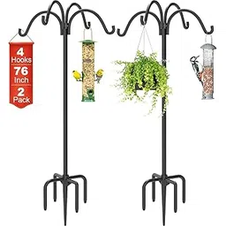 4-Hooks Shepherds Hooks for Outdoor, 76" Heavy Duty Bird Feeder Pole with 5 Prongs Base, Adjustable Garden Hook for Hanging Solar Light, Lanterns, Plant, 2pack-picture-28