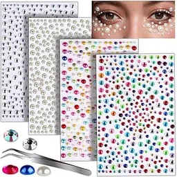 4-Sheet Face Gems & Rhinestone Stickers Kit, Self-Adhesive Festival, Face Jewels with Tweezer, Pearls & Glitter Hair Gems for Makeup, Nail Art, Crafts & Clothes Decoration-picture-10