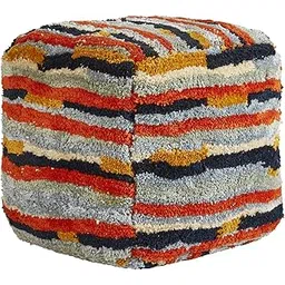 47th & Main Square Boho Tufted Fabric Foot Stool Ottoman Pouf, 16" x 16", Multicolored-picture-12