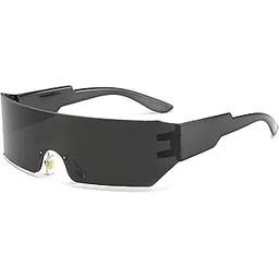 4flaunt Futuristic Series Shield Wraparound Sunglasses | Trendy Rimless One-Piece Shades for Men & Women-picture-15