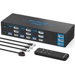 4K144Hz Displayport KVM Switch 3 Monitors 3 Computers 1 HDMI 8K30Hz KVM Switches Triple Monitor for 3 PC Share 3 Screens and 4 USB 3.0 Ports with Wireless Controller-image-38