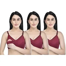 4kays All That Matters! Women Maternity Nursing Feeding Bra - Pack of 3 (Maroon) image 1