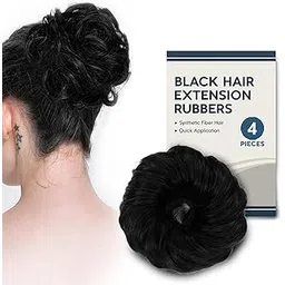 (4Pcs)hair accessories for women wedding stylish hair extensions hair bun accessories artificial hair scrunchies for women juda hair bun for women - hair bun extension messy hair buns Wig for women rubber band for hair 4Pcs (Black)-picture-30