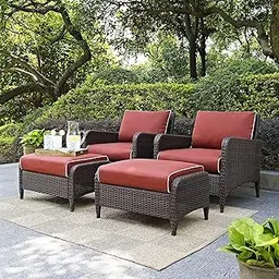 4Pieces Wicker Patio Furniture Set Outdoor Patio Sofa and Ottomans Conversation Furniture with Comfortable Cushions for Poolside, Garden, Balcony (Dark Brown and Red)-picture-21