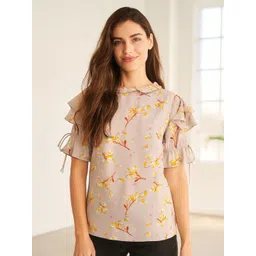 4WRD by Dressberry Women Brown Floral Printed Georgette Top-image-25